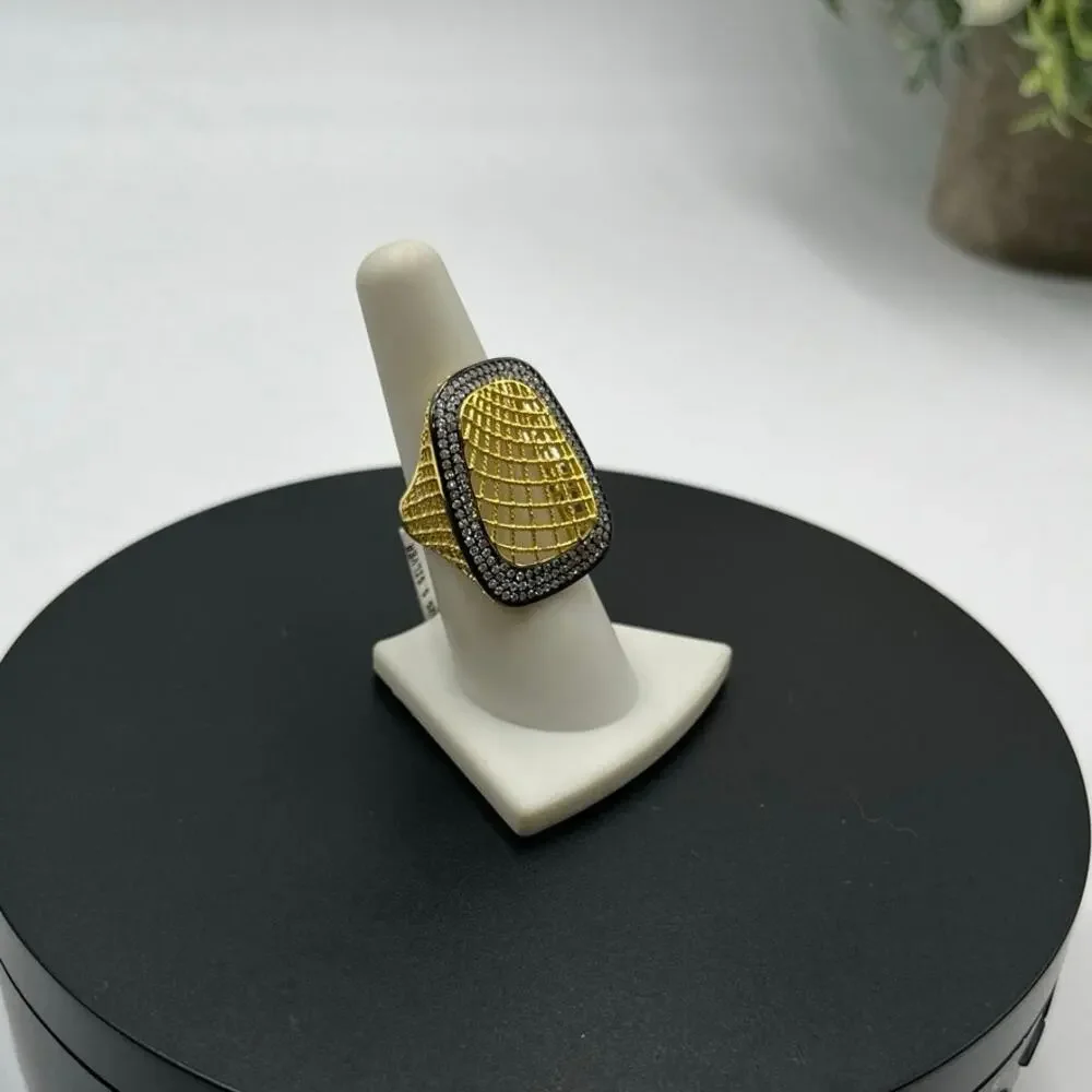 Sterling Silver Vermeil Signed‎ Spider Web Weave CZ Pave Ring Sz 7.5 New